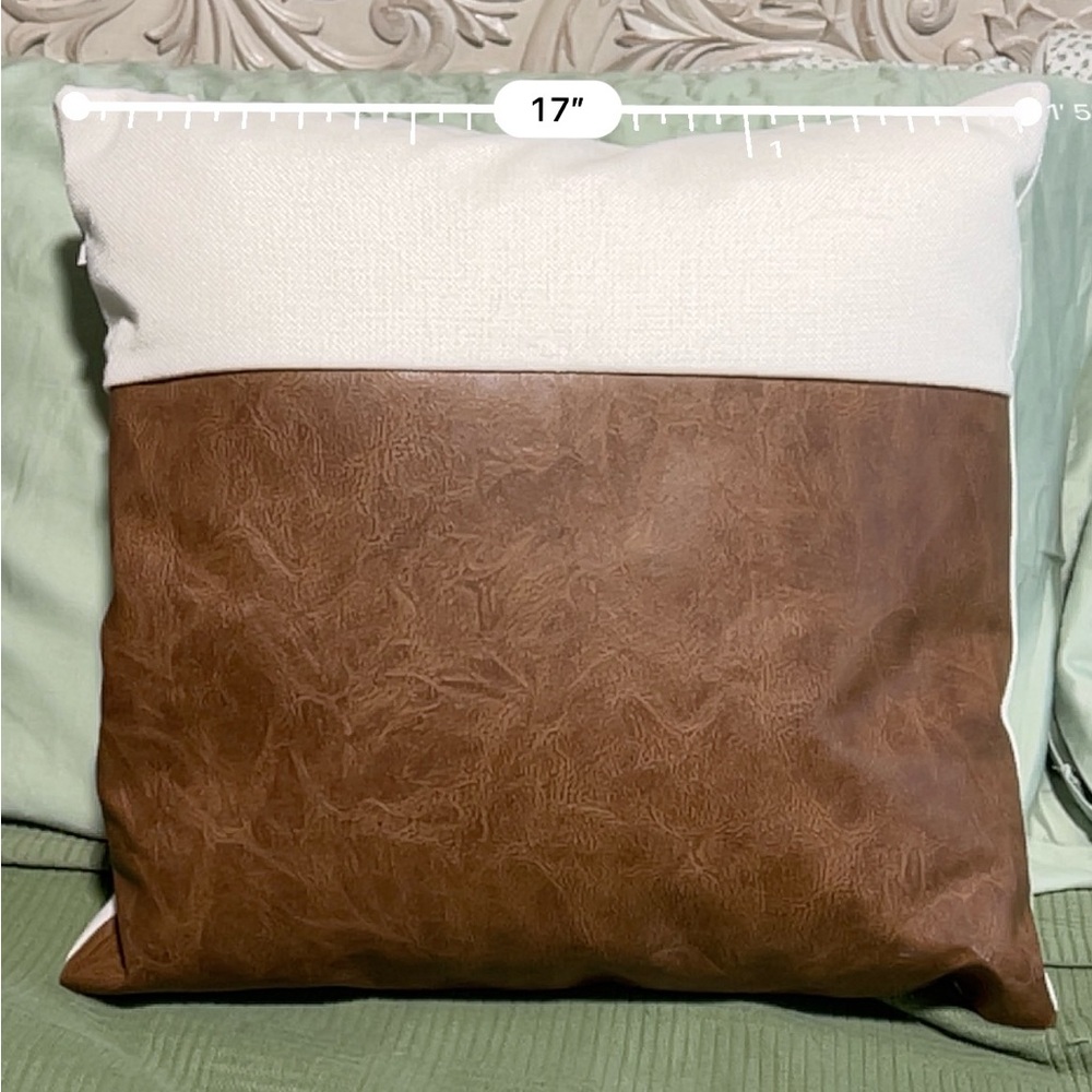 Jax & Grace Set of 2 Throw Pillows Faux Leather Brown - Picture 6 of 7